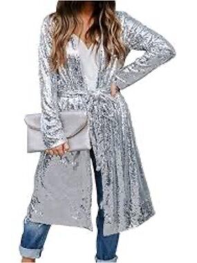 Silver Sequin Duster Cardigan
